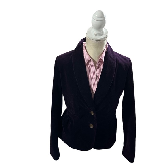 J Crew Purple 2 Button Velvet Blazer Sz 4 Jewel Tone 100% Cotton Lined Jacket - Picture 4 of 16